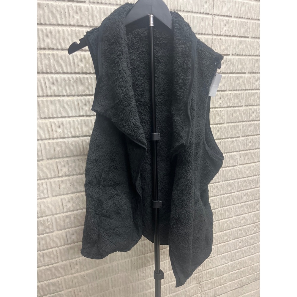 Walgreens Womens Fleece Vest Black One Size‎ High Pile Open Front Pockets 948990